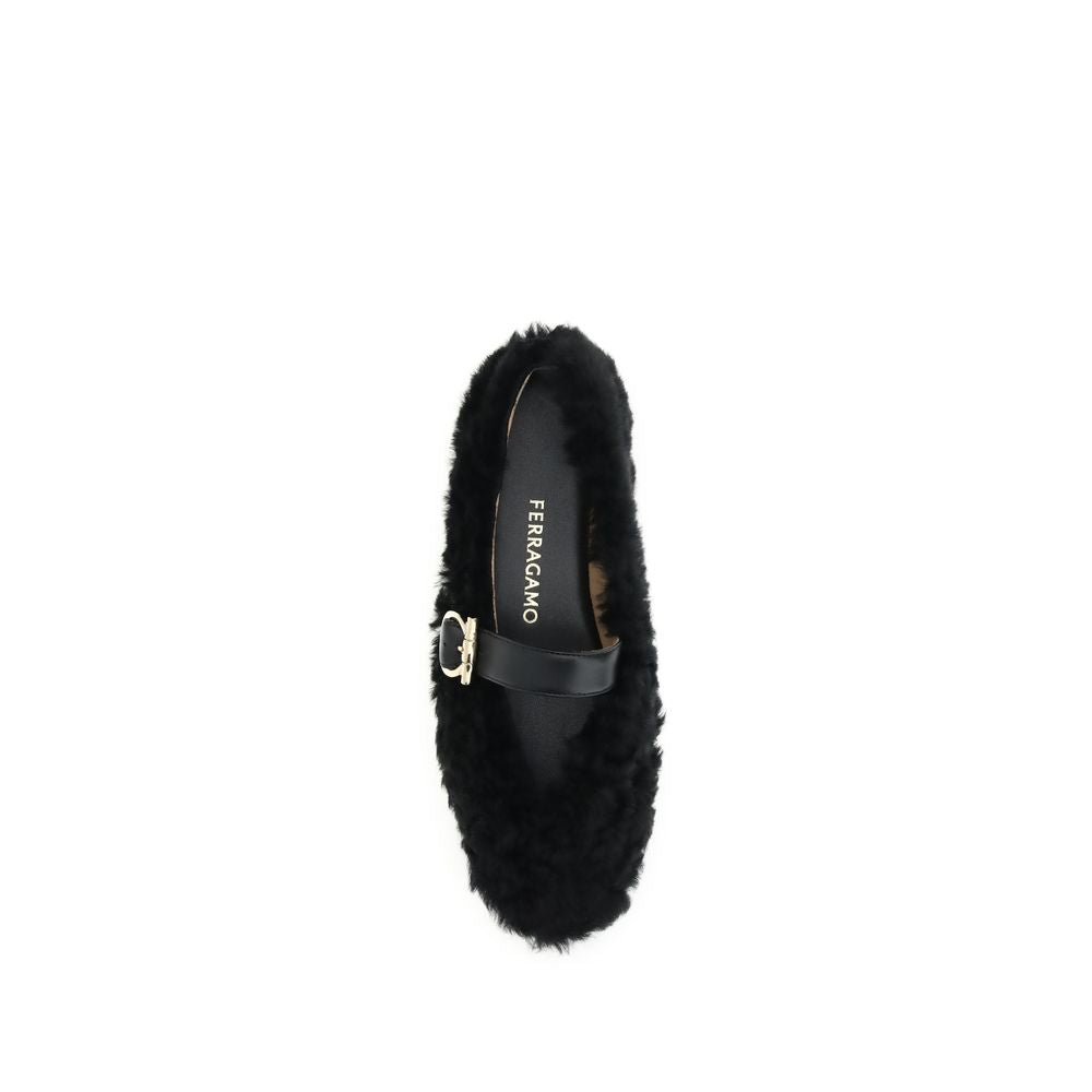 Ferragamo Black Fur Ballet Flats Ferragamo