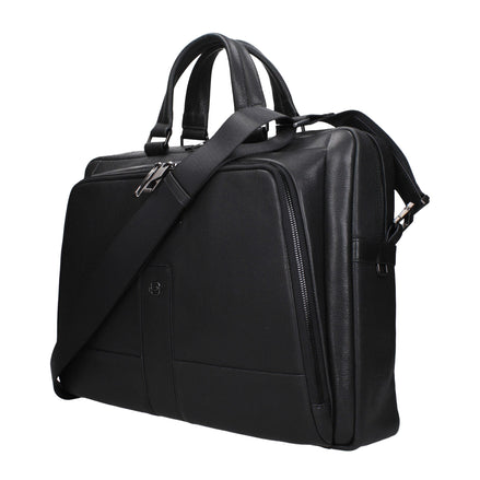 Piquadro Black Leather Business And Laptop Bag Piquadro