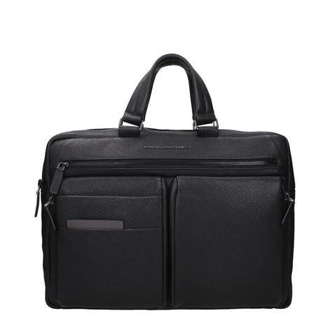 Piquadro Black Leather Business And Laptop Bag Piquadro