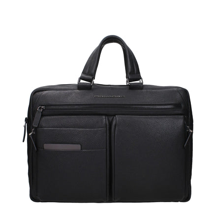 Piquadro Black Leather Business And Laptop Bag Piquadro