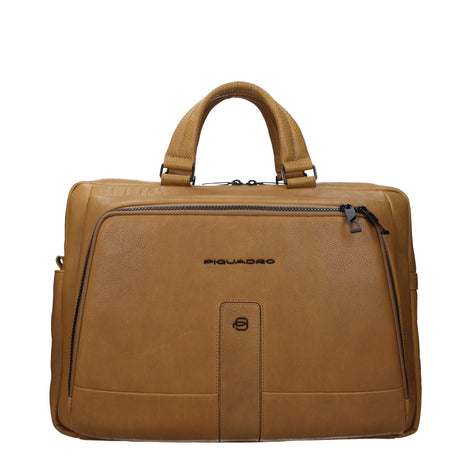 Piquadro Beige Leather Business And Laptop Bag Piquadro