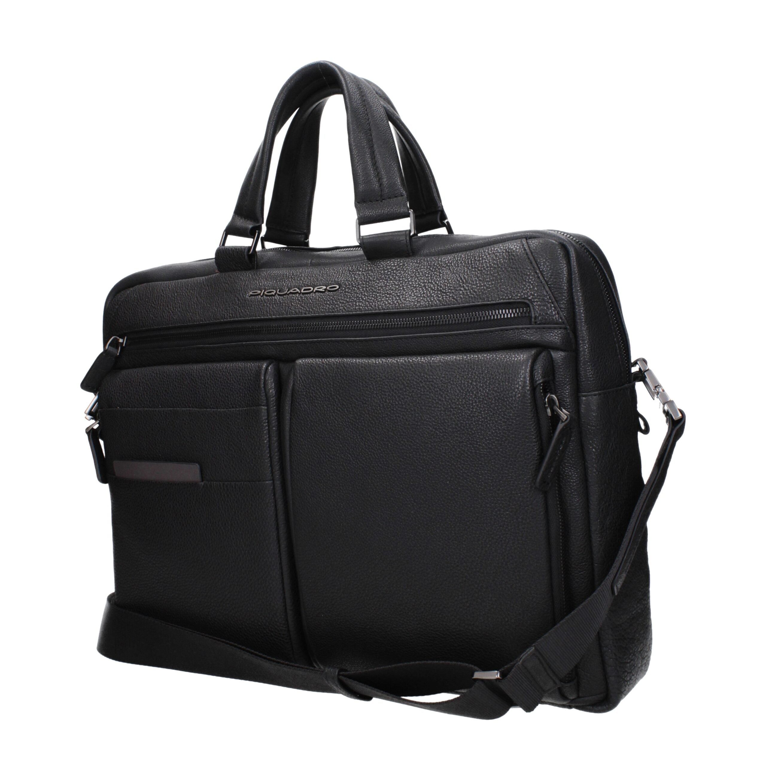 Piquadro Black Leather Business And Laptop Bag Piquadro