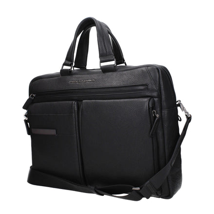 Piquadro Black Leather Business And Laptop Bag Piquadro