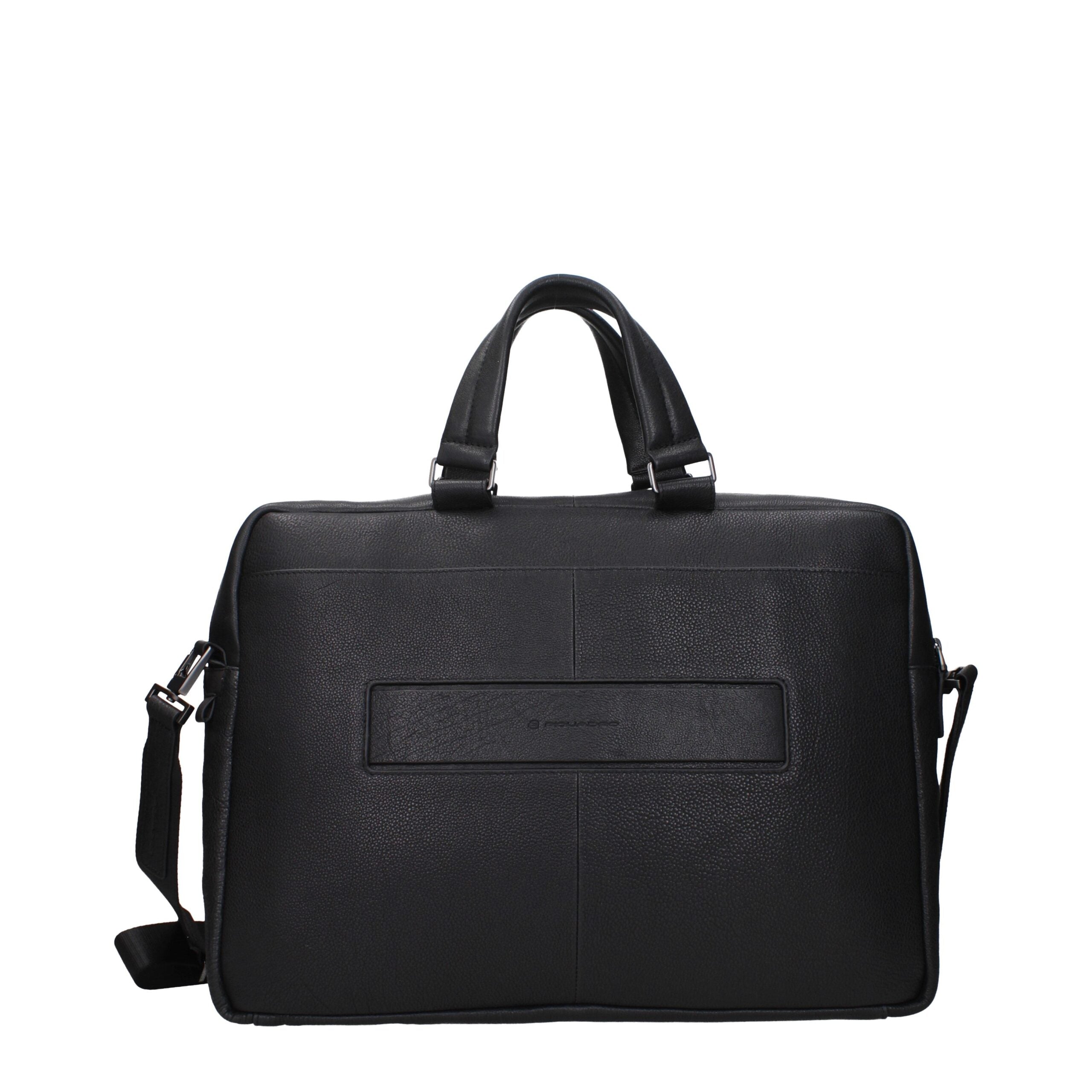 Piquadro Black Leather Business And Laptop Bag Piquadro