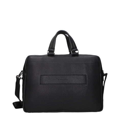 Piquadro Black Leather Business And Laptop Bag Piquadro