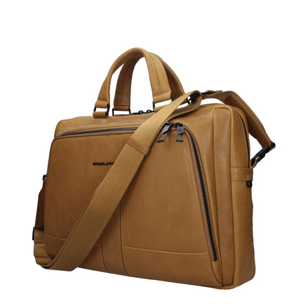 Piquadro Beige Leather Business And Laptop Bag Piquadro