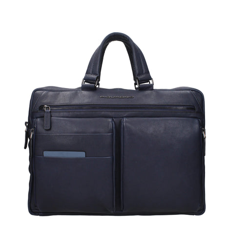 Piquadro Blue Leather Business And Laptop Bag Piquadro