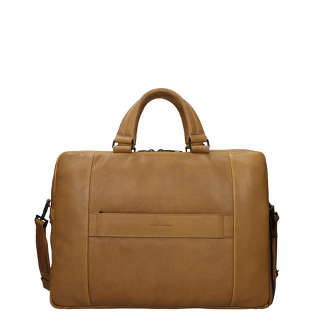 Piquadro Beige Leather Business And Laptop Bag Piquadro