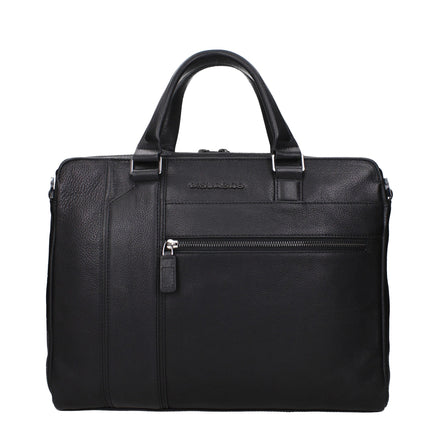 Piquadro Black Leather Business And Laptop Bag Piquadro
