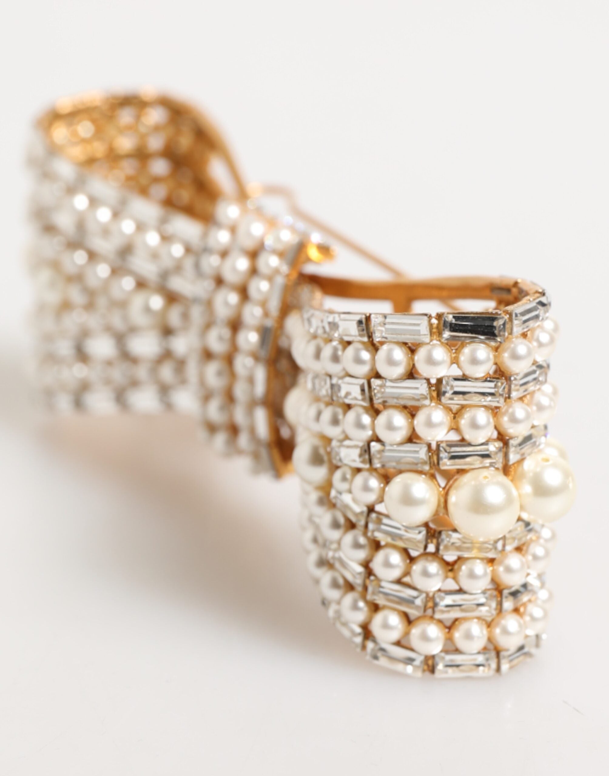 Dolce & Gabbana Gold Brass Glas Crystal Faux Pearl Embellished Brooch Dolce & Gabbana