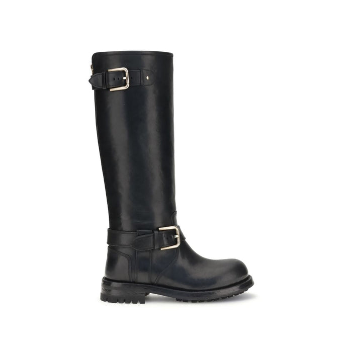 Dolce & Gabbana Black Calf Leather Bos Taurus Lace-Up Boots Dolce & Gabbana