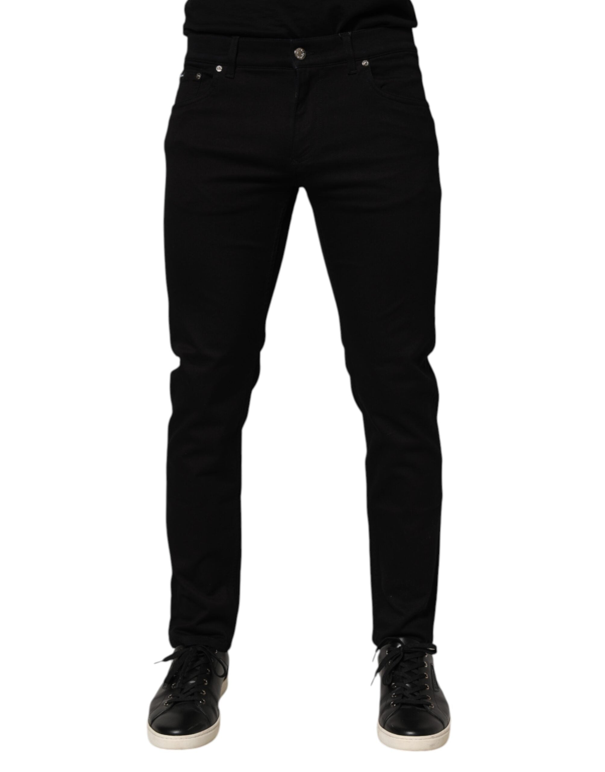 Dolce & Gabbana Black Cotton Blend Skinny Men Trouser Pants Dolce & Gabbana