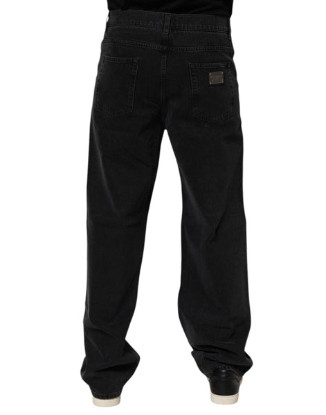 Dolce & Gabbana Black Cotton Logo Men Mid Waist Denim Jeans Dolce & Gabbana