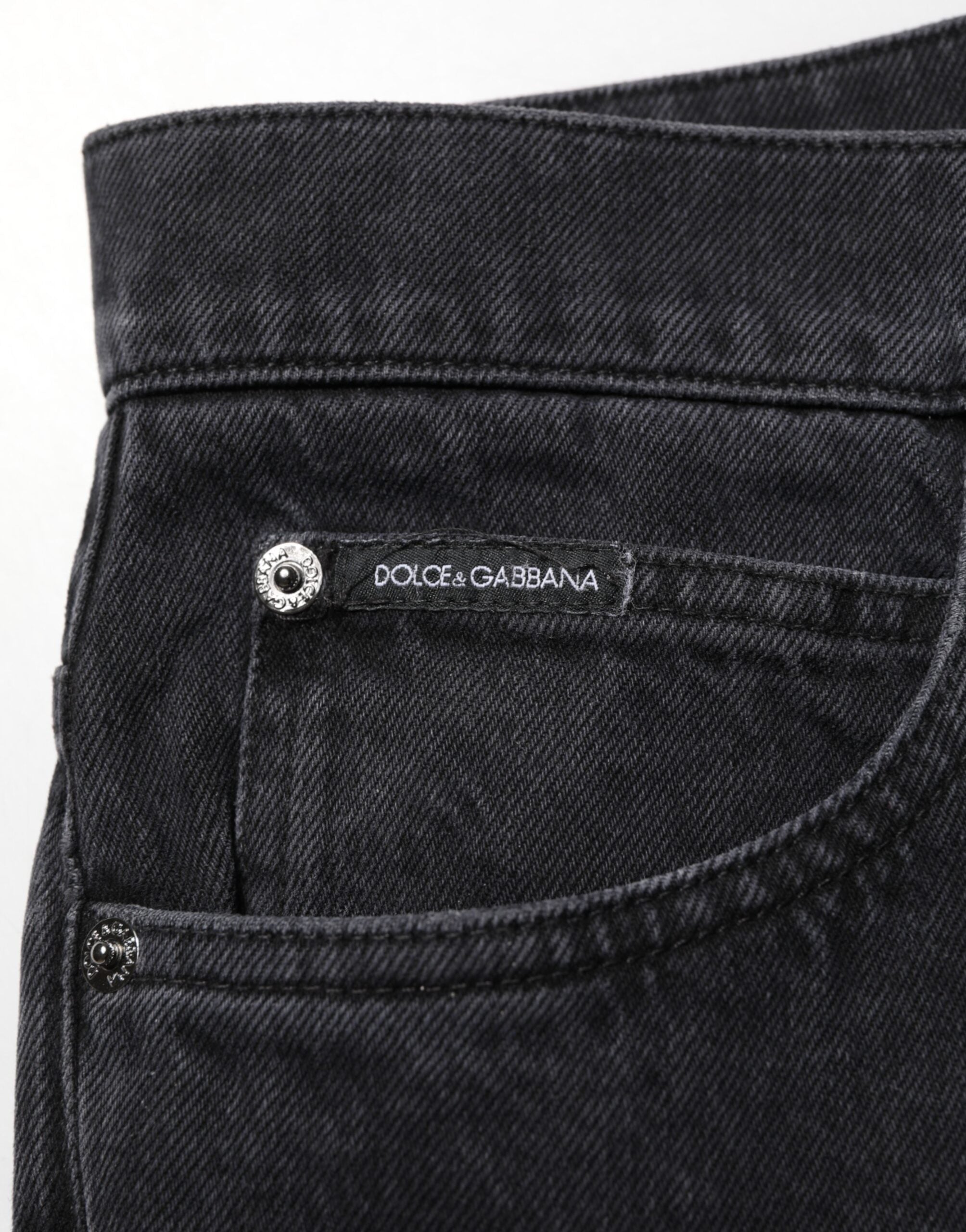 Dolce & Gabbana Black Cotton Logo Men Mid Waist Denim Jeans Dolce & Gabbana