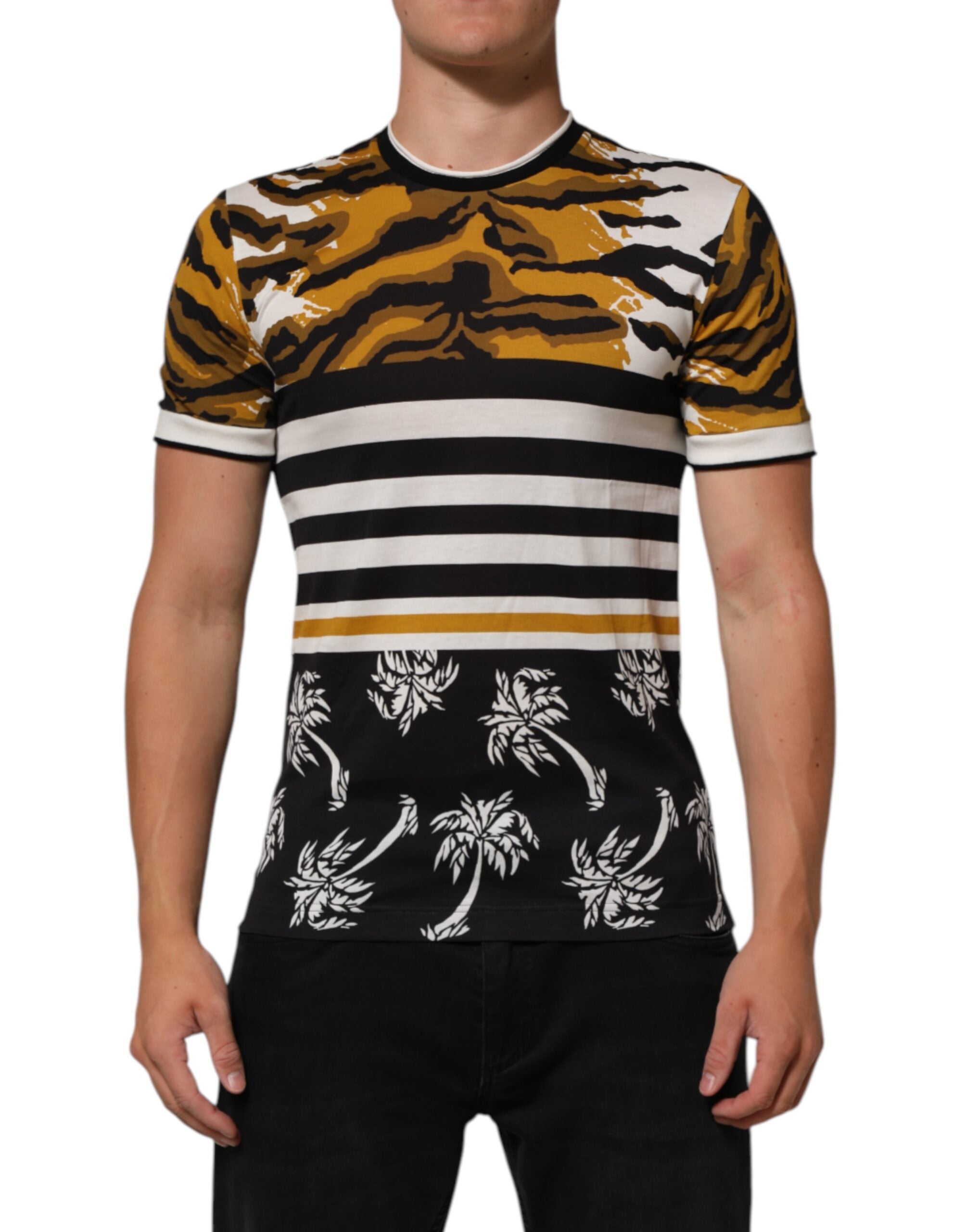 Dolce & Gabbana Multicolor Leopard Palm Leaf Men Crew Neck T-shirt Dolce & Gabbana