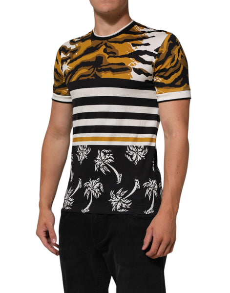 Dolce & Gabbana Multicolor Leopard Palm Leaf Men Crew Neck T-shirt Dolce & Gabbana