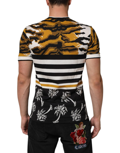 Dolce & Gabbana Multicolor Leopard Palm Leaf Men Crew Neck T-shirt Dolce & Gabbana