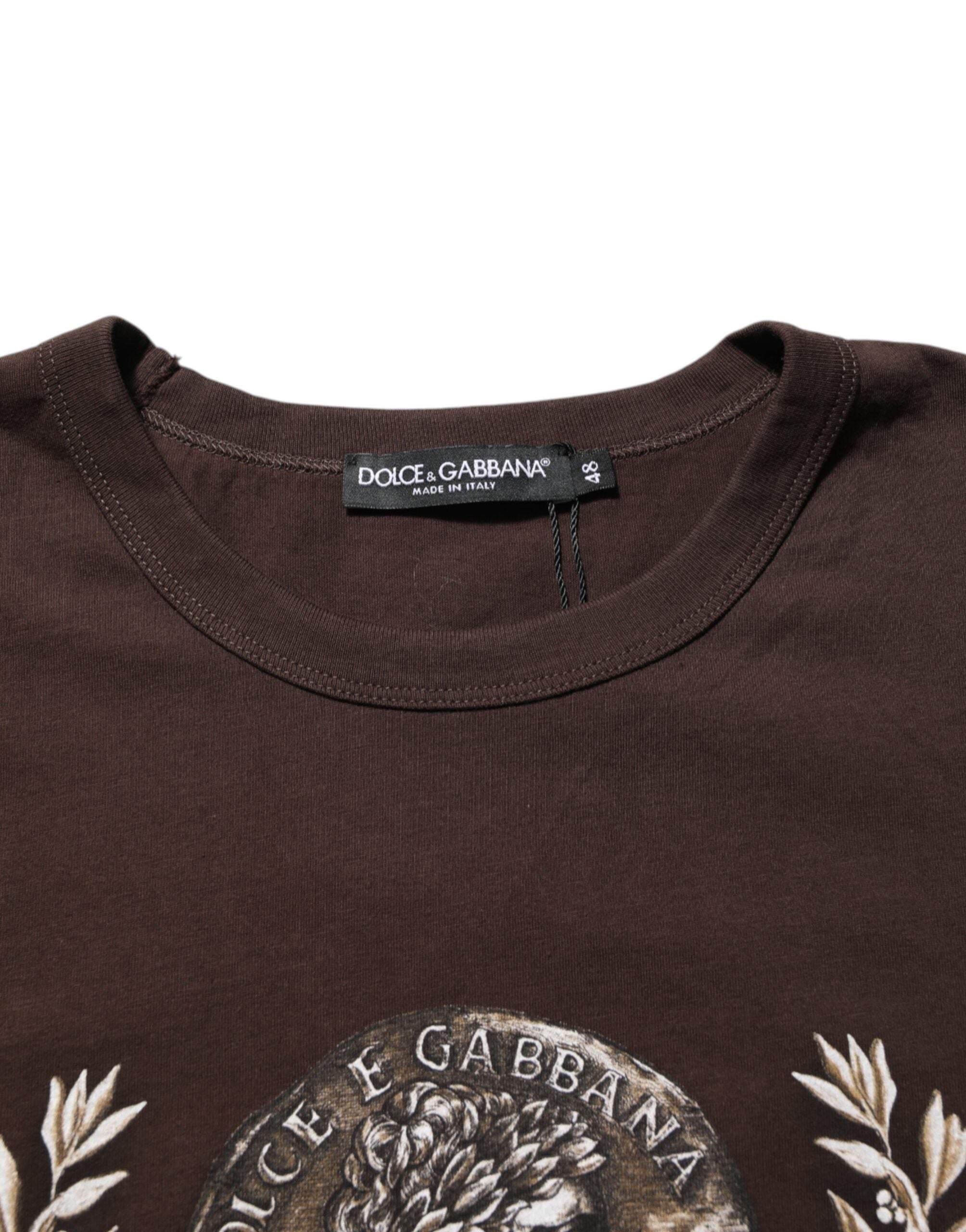 Dolce & Gabbana Brown Coin Laurel Print Men Crew Neck T-shirt Dolce & Gabbana
