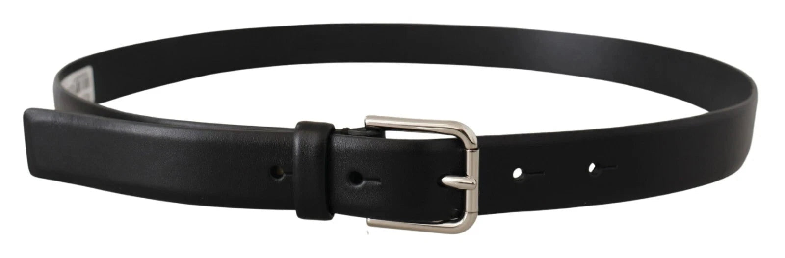 Dolce & Gabbana Black Calf Leather Silver Tone Logo Buckle Belt Dolce & Gabbana