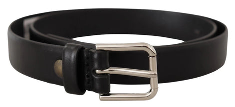 Dolce & Gabbana Black Calf Leather Silver Tone Logo Buckle Belt Dolce & Gabbana