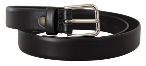 Dolce & Gabbana Black Calf Leather Silver Tone Logo Buckle Belt Dolce & Gabbana
