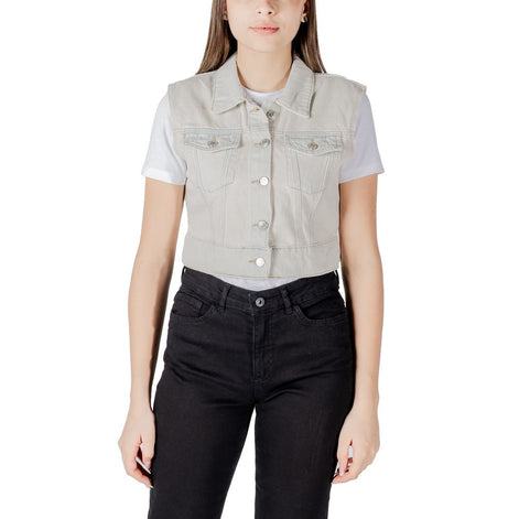 Only Light Blue Cotton Sleveless Jacket Only