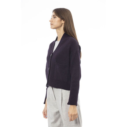Alpha Studio Purple Merino Wool Women Cardigan Alpha Studio