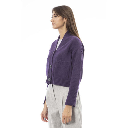 Alpha Studio Purple Merino Wool Women Cardigan Alpha Studio