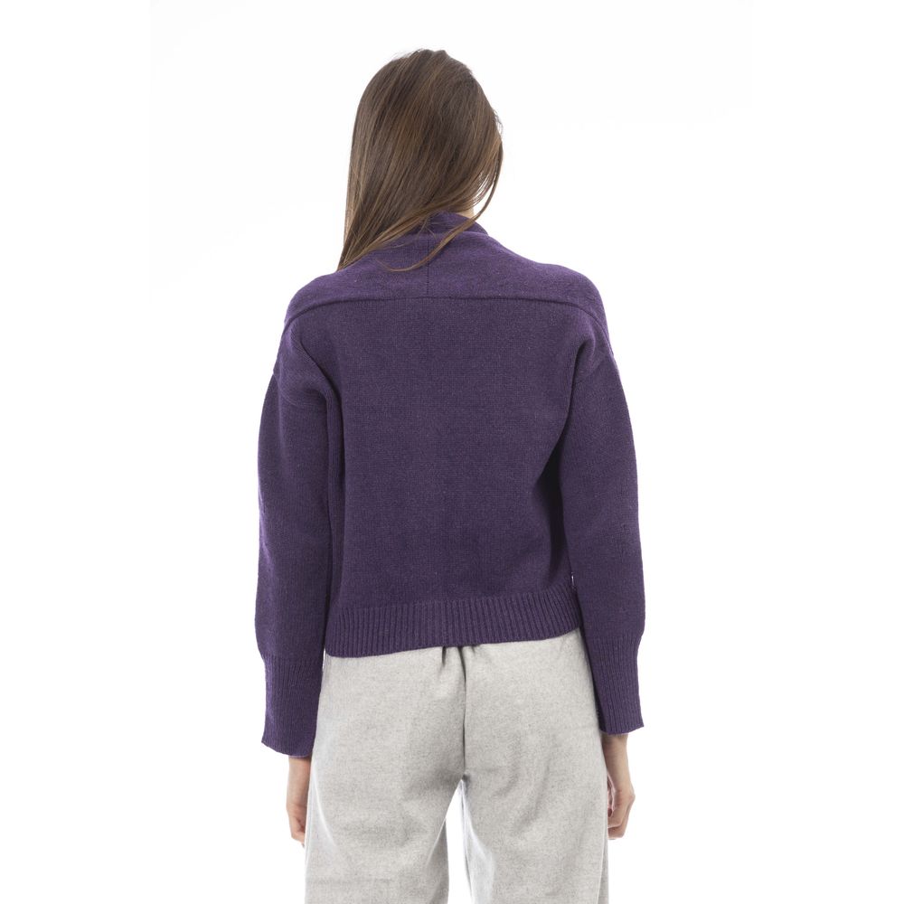 Alpha Studio Purple Merino Wool Women Cardigan Alpha Studio