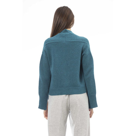 Alpha Studio Teal Merino Wool Women Cardigan Alpha Studio