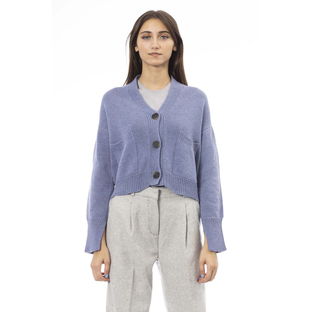 Alpha Studio Light Blue Merino Wool Women Cardigan Alpha Studio