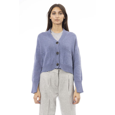 Alpha Studio Light Blue Merino Wool Women Cardigan Alpha Studio