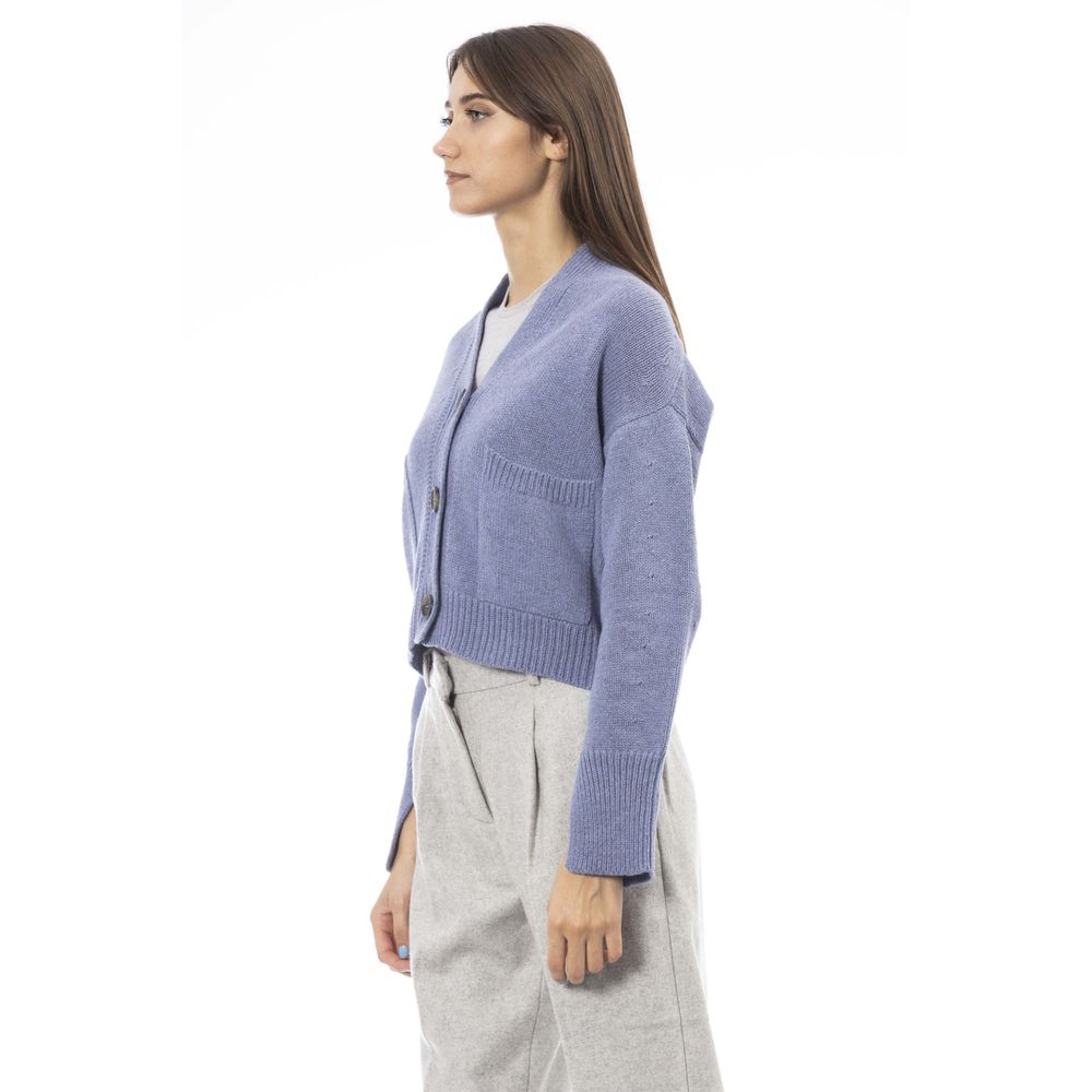 Alpha Studio Light Blue Merino Wool Women Cardigan Alpha Studio