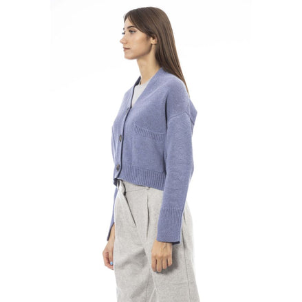 Alpha Studio Light Blue Merino Wool Women Cardigan Alpha Studio