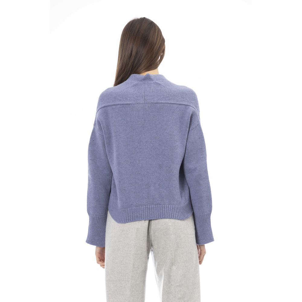 Alpha Studio Light Blue Merino Wool Women Cardigan Alpha Studio