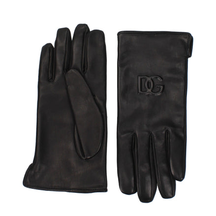 Gants Dolce & Gabbana Cuir Noir Logo Homme