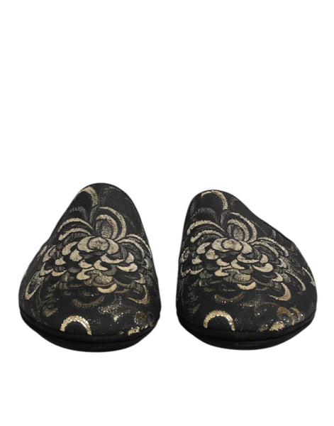 Dolce & Gabbana Black Floral Jacquard Slides Slippers Shoes Dolce & Gabbana