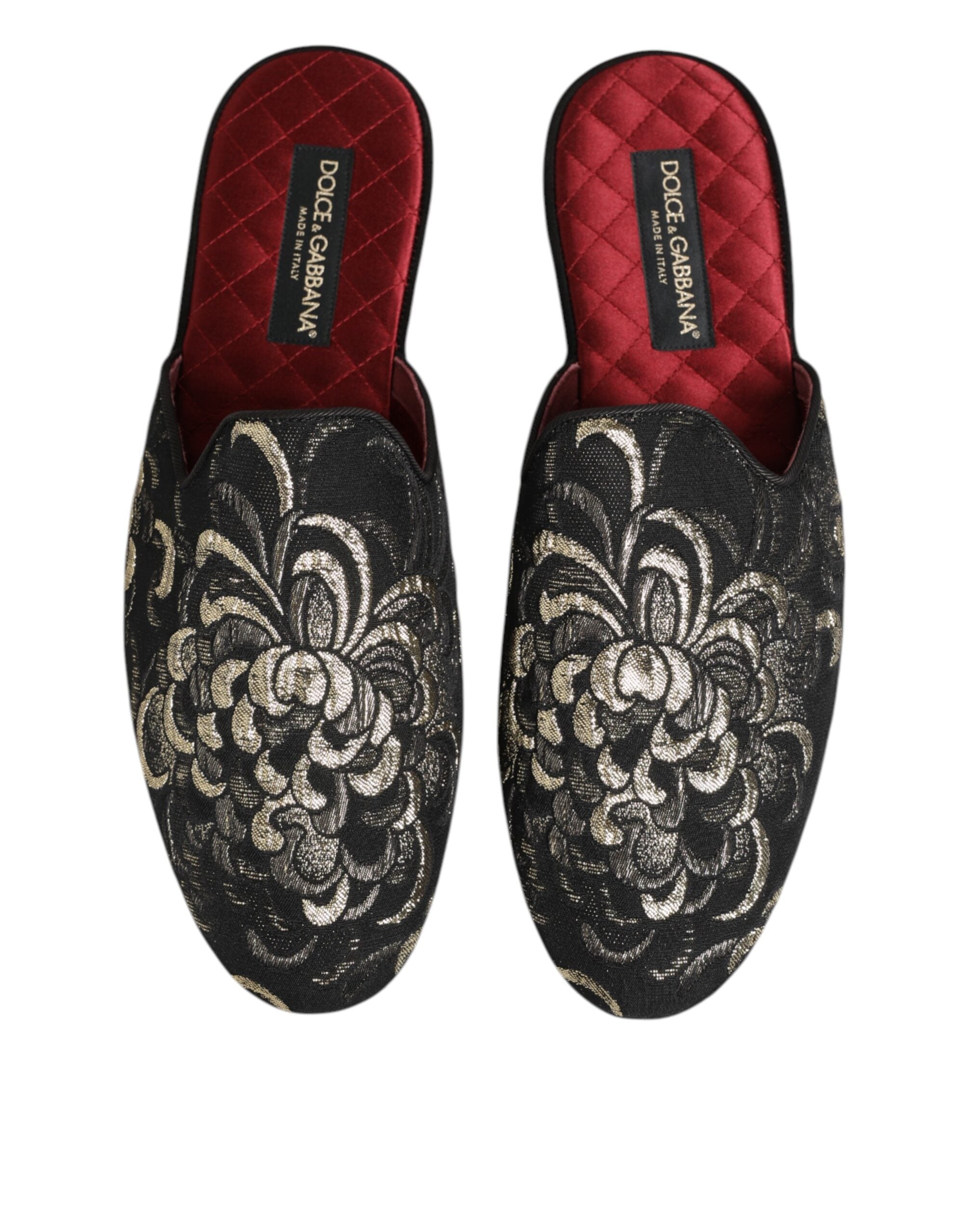 Dolce & Gabbana Black Floral Jacquard Slides Slippers Shoes Dolce & Gabbana