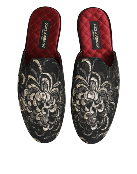 Dolce & Gabbana Black Floral Jacquard Slides Slippers Shoes Dolce & Gabbana