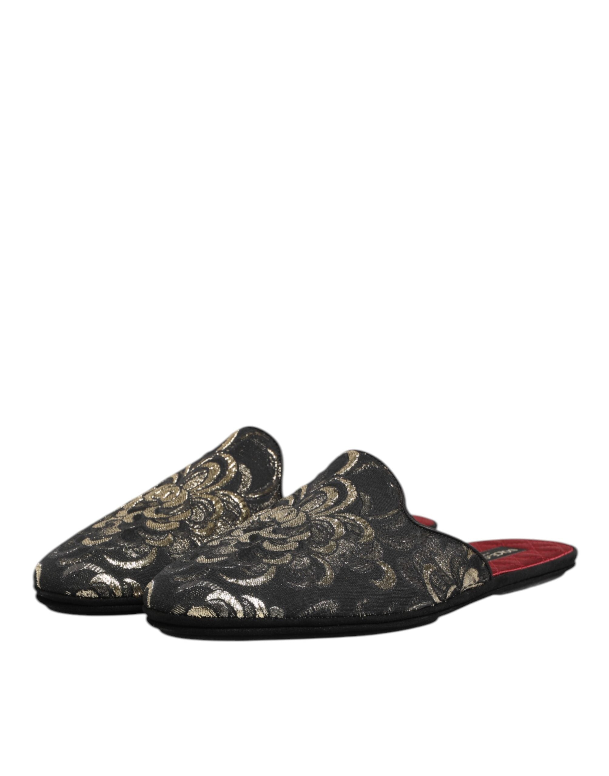 Dolce & Gabbana Black Floral Jacquard Slides Slippers Shoes Dolce & Gabbana
