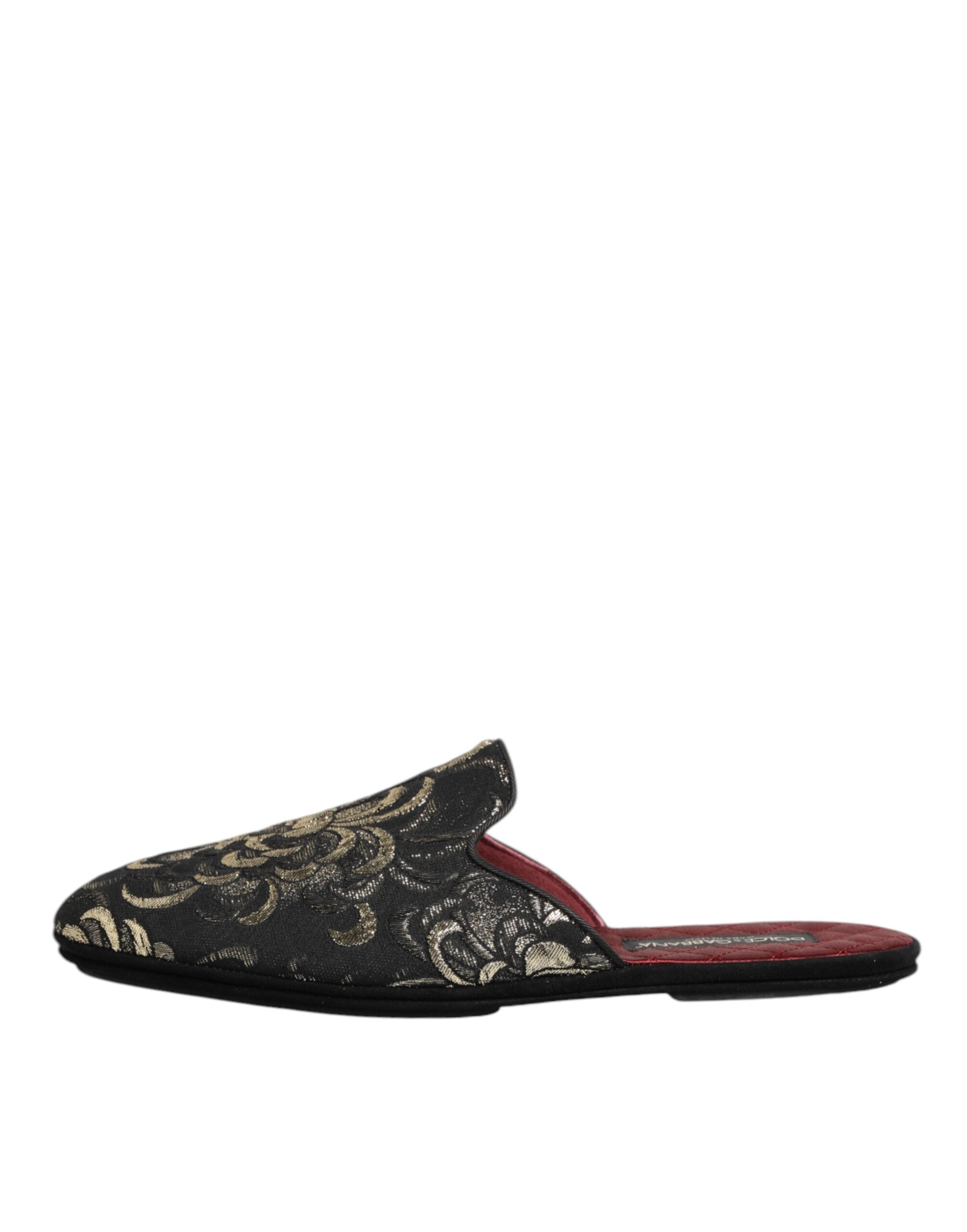 Dolce & Gabbana Black Floral Jacquard Slides Slippers Shoes Dolce & Gabbana