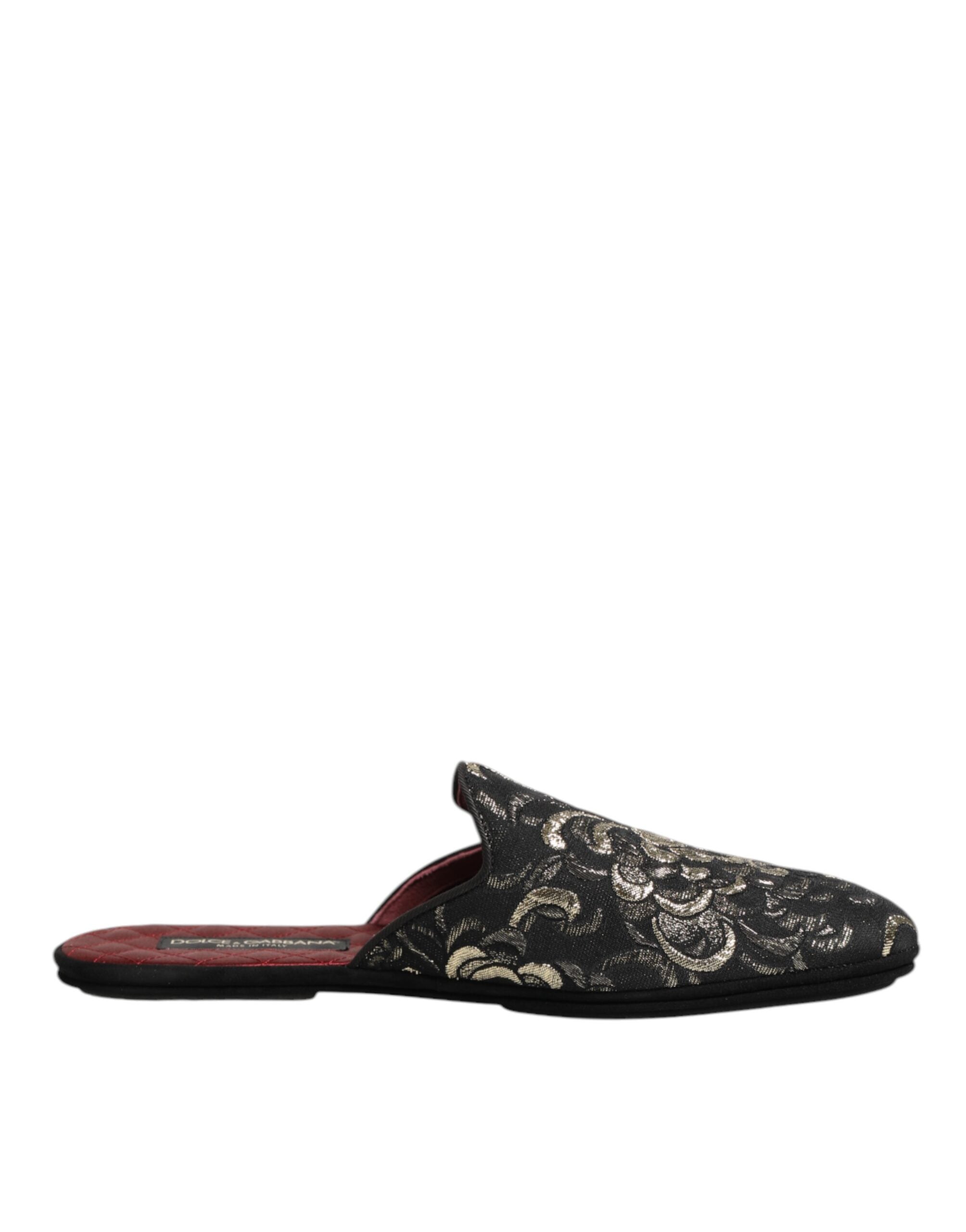 Dolce & Gabbana Black Floral Jacquard Slides Slippers Shoes Dolce & Gabbana