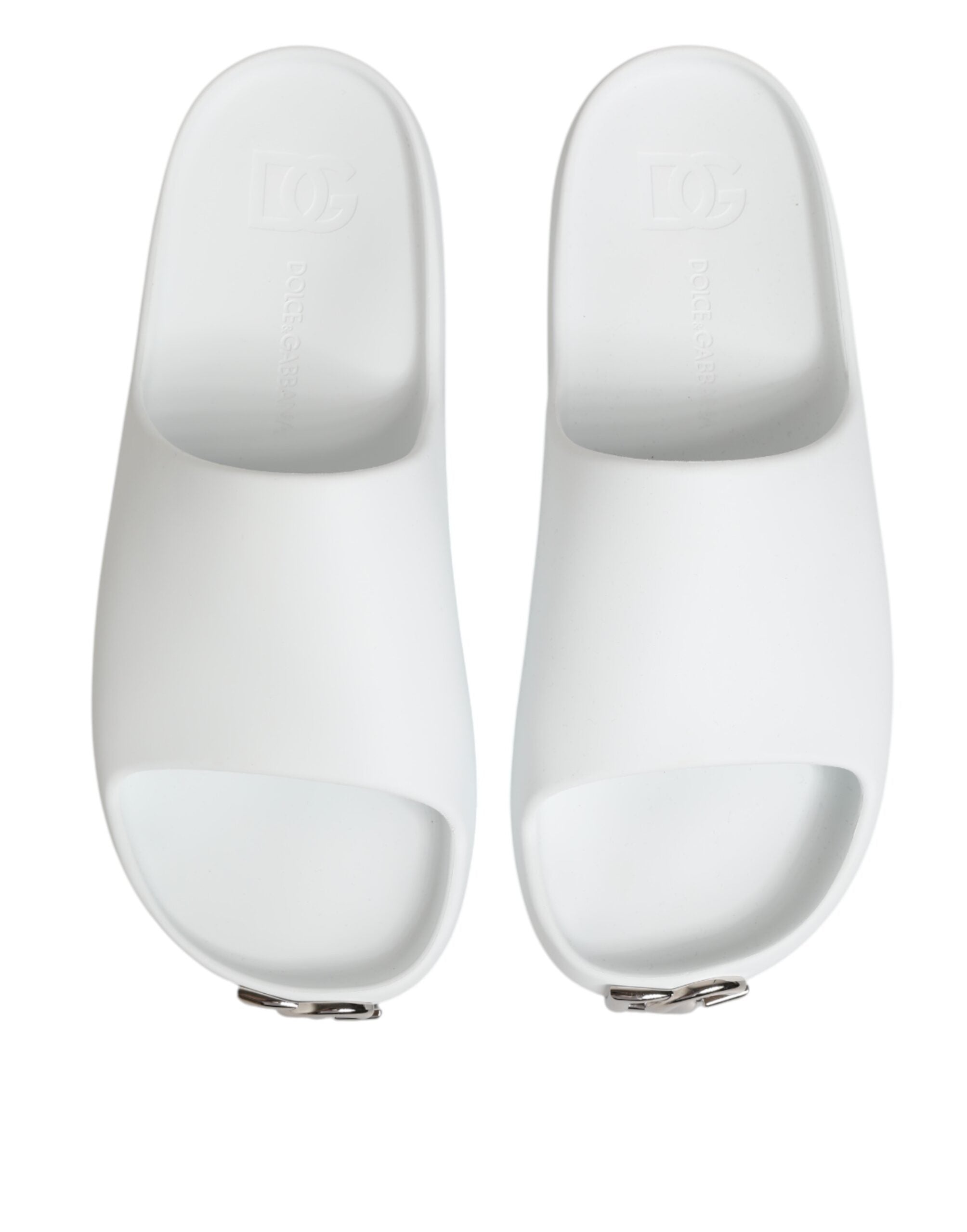 Dolce & Gabbana White Logo Slides Sandals Men Beachwear Shoes Dolce & Gabbana