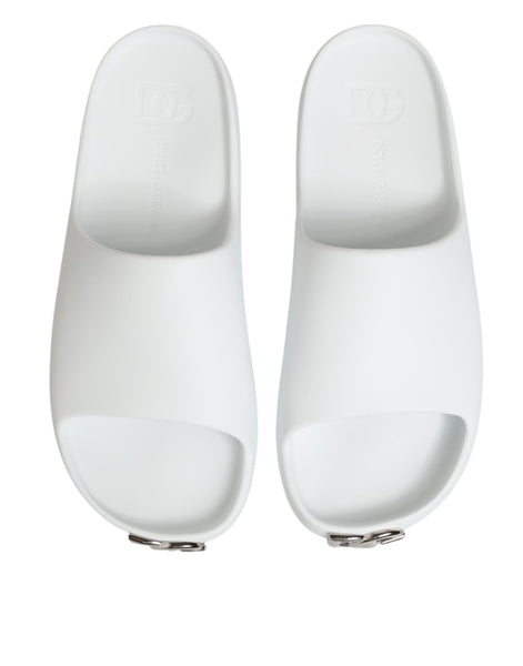 Dolce & Gabbana White Logo Slides Sandals Men Beachwear Shoes Dolce & Gabbana