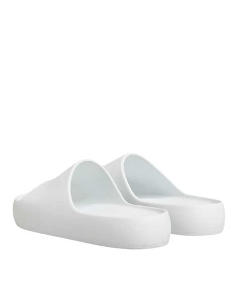 Dolce & Gabbana White Logo Slides Sandals Men Beachwear Shoes Dolce & Gabbana