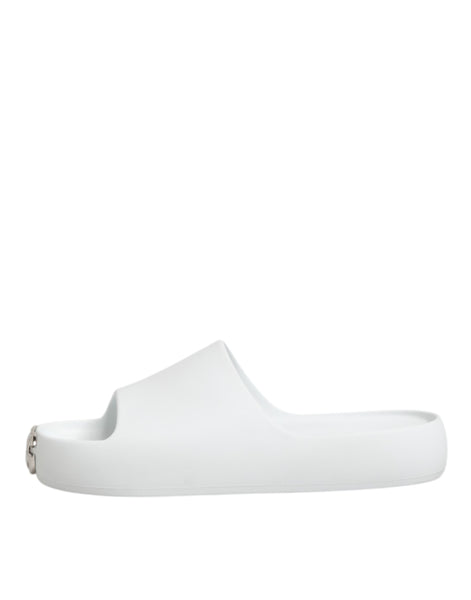 Dolce & Gabbana White Logo Slides Sandals Men Beachwear Shoes Dolce & Gabbana