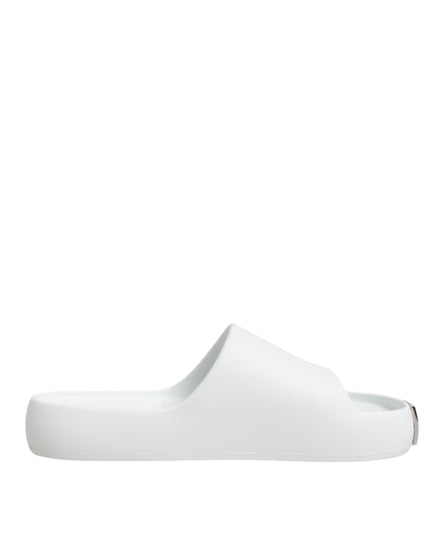 Dolce & Gabbana White Logo Slides Sandals Men Beachwear Shoes Dolce & Gabbana