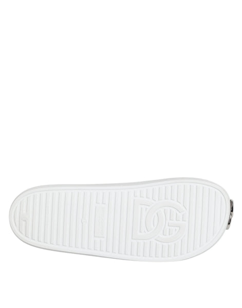 Dolce & Gabbana White Logo Slides Sandals Men Beachwear Shoes Dolce & Gabbana
