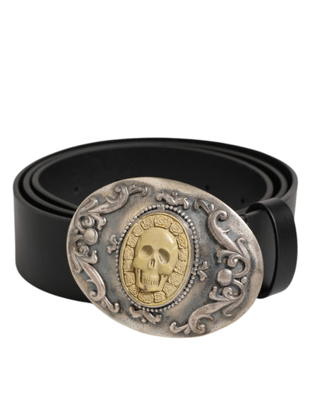 Dolce & Gabbana Black Leather Ornate Metal Buckle Men Belt Dolce & Gabbana
