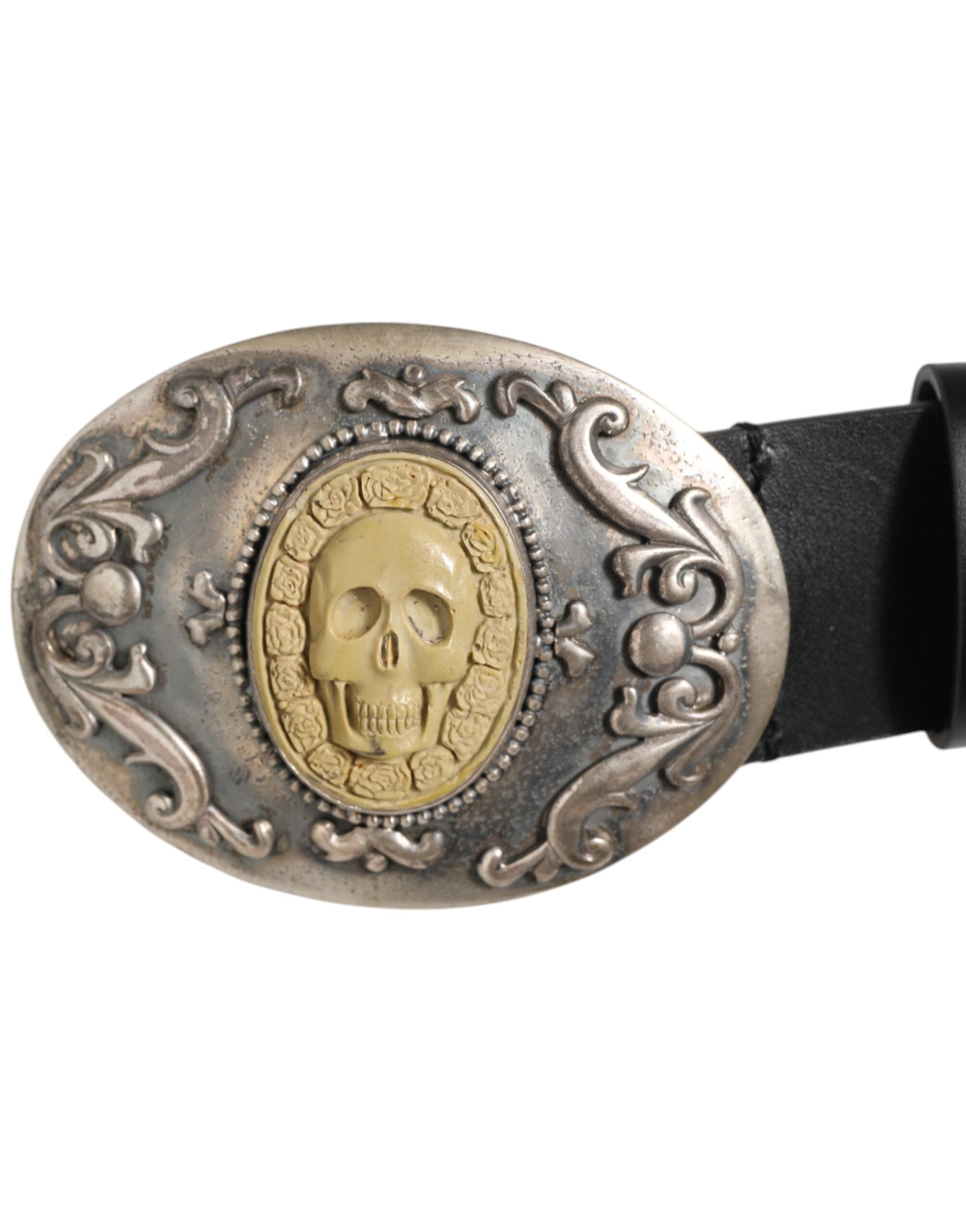Dolce & Gabbana Black Leather Ornate Metal Buckle Men Belt Dolce & Gabbana